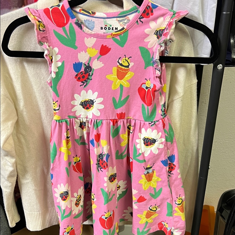 Boden Pink Dress with Floral and Bug Design